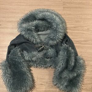 AKIRA Blue Faux Fur Trim Jean Jacket